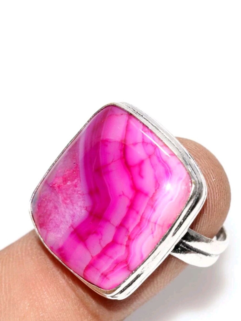 Pink Botswana Agate Gemstone Jewelry 925 Sterling Silver Handmade Ring